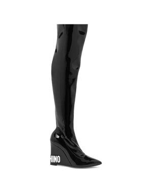 Moschino Vinyl Thigh-High Wedge Boots Black Women’s EU 37/US 7